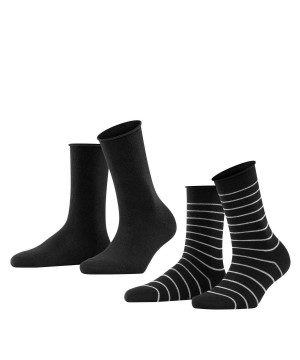 Falke Happy Stripe 2-Pack Socks Zokni Női Fekete | AVDY-51420