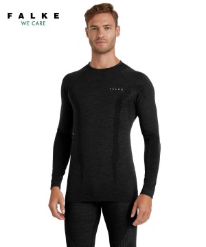 Falke Long sleeve shirt Wool-Tech Long Sleeve T-Shirts Férfi Fekete | IUDW-73481