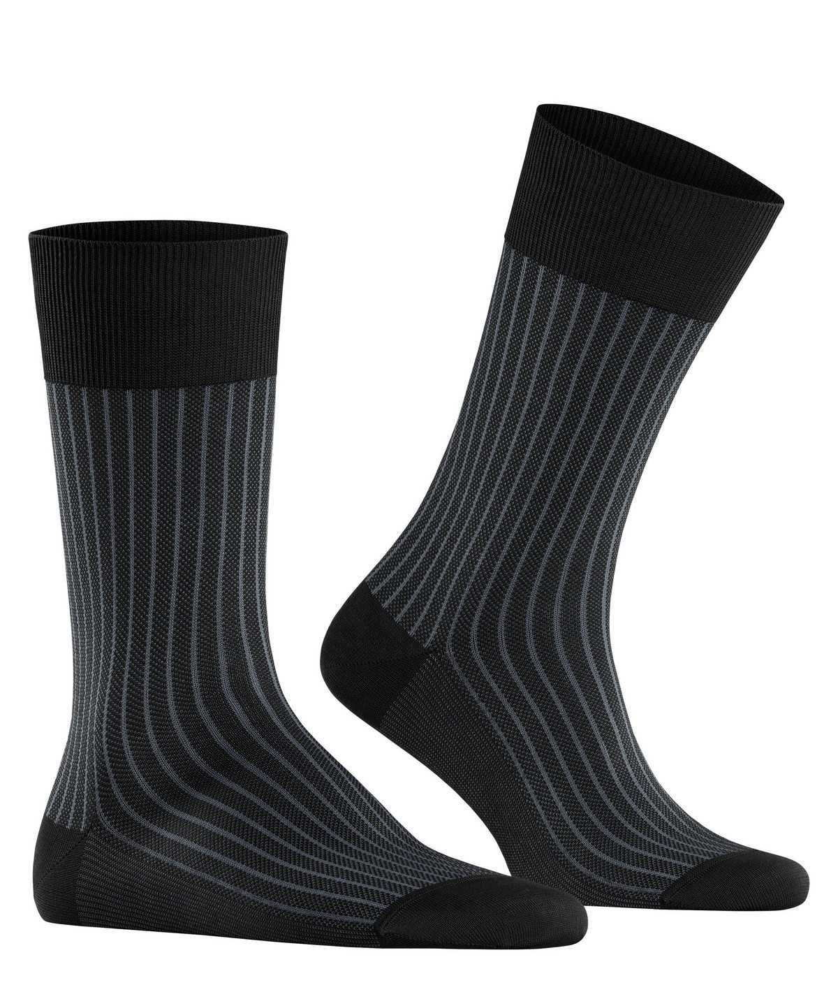 Falke Oxford Stripe Socks Zokni Férfi Fekete | RFZE-17948