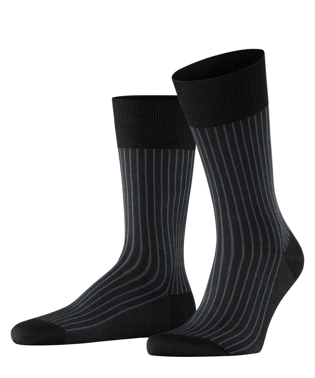 Falke Oxford Stripe Socks Zokni Férfi Fekete | RFZE-17948