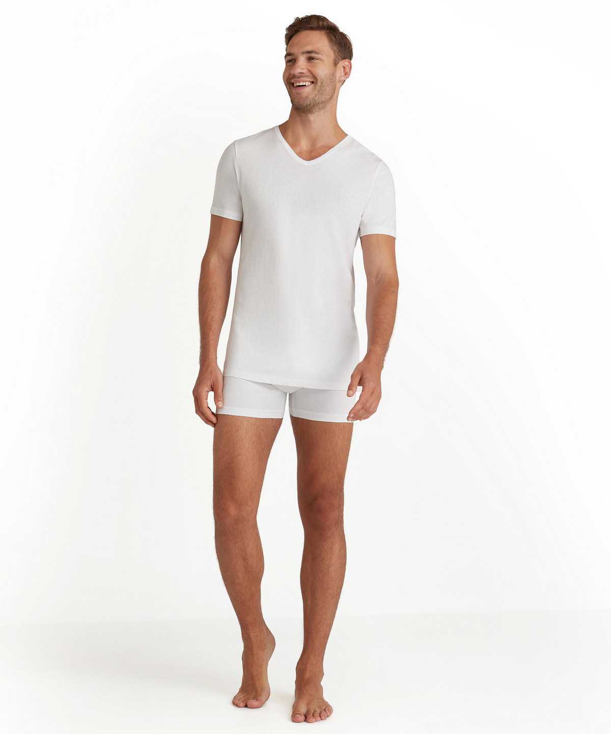 Falke T-Shirt V-neck Daily Natural Rövid Ujjú Ing Férfi Fehér | TJXR-21879