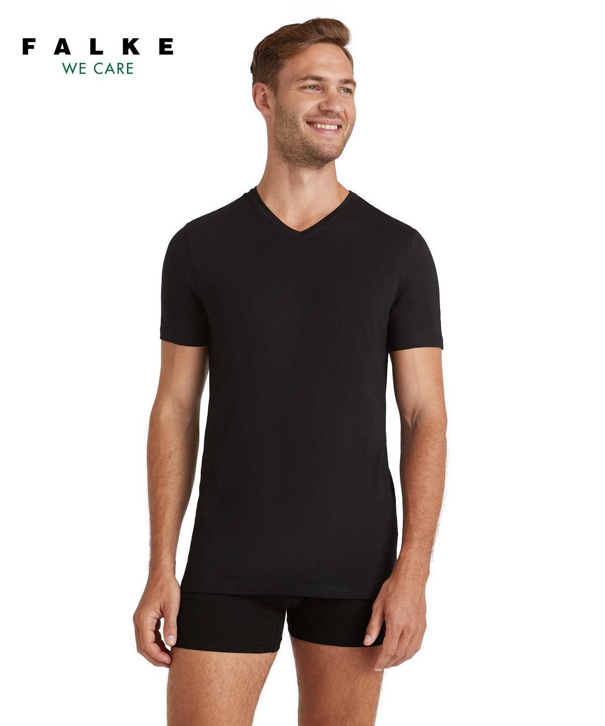 Falke T-Shirt V-neck Daily Natural Rövid Ujjú Ing Férfi Fekete | MFVU-58019